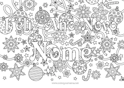 Desenho grátis Festa Bola de Natal Decorações de Natal Feliz Ano Novo Flocos de neve Nome decorado Estrelas Colorações Complexas Mensagem de 