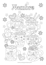 Colorear para personalizar Caramelos Invierno Taza Copos de nieve Café Bebidas Golosinas Malvaviscos