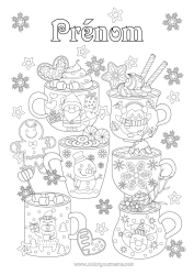 Coloriage à personnaliser Bonbons Hiver Tasse Flocons de neige Café Boisson Gourmandises, sucreries Chamallows, guimauves Mugcake