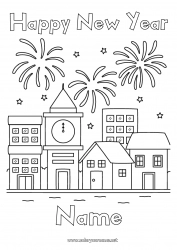 Free coloring Firework City ??landscape 4th July 14 July