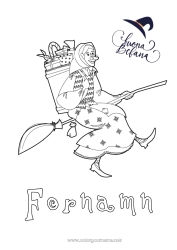 Färgläggningssida att anpassa Broom Häxa Epifania Befana