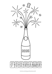 Färgläggningssida att anpassa Grattis på födelsedagen Gott nytt år Lätta målarbilder 2025 Anpassningsbar år Champagne