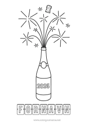 Fargeleggingssiden å tilpasse God fest! Godt nyttår Enkle fargelegginger 2025 Tilpassbart år Champagne