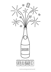 Free drawing Happy feast day ! Happy new year Easy coloring pages 2025 Customizable Year Champagne