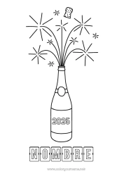 Colorear para personalizar Feliz día de fiesta Feliz año Dibujos fáciles para colorear 2025 Año Personalizable Champán