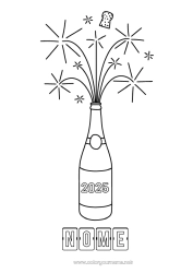 Disegno gratuito Buona festa Buon Anno Disegni da colorare facili 2024 2025 Anno personalizzabile Champagne