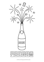 Coloriage gratuit Bonne fête Bonne année Coloriages faciles 2024 2025 Année personnalisable Champagne