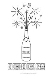 Gratis tekening Fijne verjaardag Gelukkig Nieuwjaar Eenvoudige kleurplaten 2025 Aanpasbaar jaar Champagne
