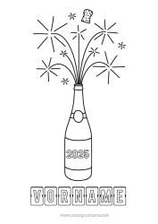Kostenlose Zeichnung Frohes Fest Frohes Neues Jahr Einfache Ausmalbilder 2025 Anpassbares Jahr Champagner