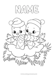 Colouring to customise Winter Bird Animal Birds And Flying Mammals Scarf Christmas Hat Bird's Nest