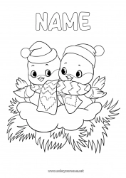 Coloring to customize Winter Bird Animal Flying birds and mammals Scarf Christmas hat