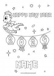 Free coloring Dragon Happy new year Dragons, unicorns and fantastic animals 2024 