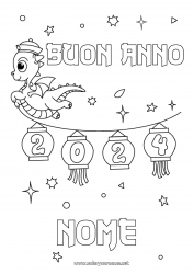 Disegno gratuito Drago Buon Anno Draghi, unicorni e animali fantastici 2024 Messaggio 