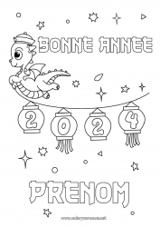 Coloriage gratuit Dragon Bonne année Dragons, licornes et animaux fantastiques 2024 Message 