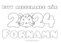 Gratis färgläggning Drake Gott nytt år Drakar, enhörningar och fantastiska djur 2024 Meddelande