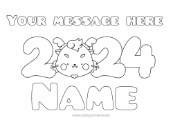 Free colouring Dragon Happy New Year Dragons, unicorns, and fantastical creatures 2024 