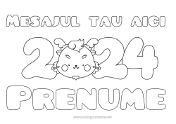 Desen liber de colorat Dragon La mulți ani! Dragoni, unicorni și animale fantastice 2024 Mesaj 