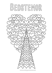 Gratis farvelægning Hjerte Træ Doodle