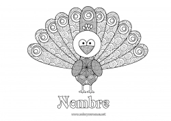 Colorear gratis Animales Pavo real Zentangle Aves y mamíferos voladores