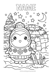 Colouring to customise Snow Winter Penguin, Tuxedo Animal Birds And Flying Mammals Igloo Sweater Ski Winter Sports Pack Ice