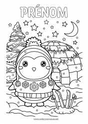 Coloriage à personnaliser Neige Hiver Pingouin, Manchot Animal Oiseaux et mammifères volants Igloo Pull over Ski Sports d'hiver