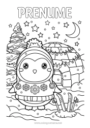 Pagină de colorat personalizată Zăpadă Iarna Pinguin, Pinguin de gheață Animal Păsări și mamifere zburătoare Igloo Pulover Schi Sporturi de iarnă