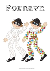 Gratis fargelegging Klovn Barnaktiviteter Karneval Fettisdagen Fargelegging med mal Harlekin