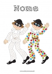 Desenho para personalizar Palhaço Atividades para Crianças Carnaval Terça-feira Gorda Colorir com Modelo Arlequim