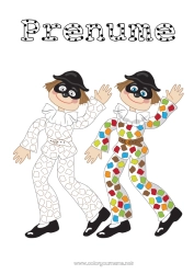 Pagină de colorat gratuită Clovn Activități pentru copii Carnaval Marțea Grasă Colorare cu model Harlequin
