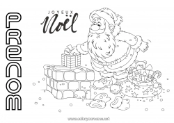 Coloriage gratuit Cadeaux Père Noël Noël Hotte Cheminée 