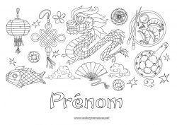 Coloriage gratuit Dragon Nouvel An chinois Lanterne chinoise Chine Symboles Dragons, licornes et animaux fantastiques