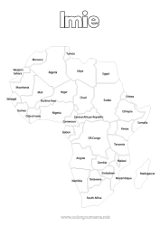 Kolorowanka za darmo Geografia Egipt Afryka Mapa świata Mapa kontynentów