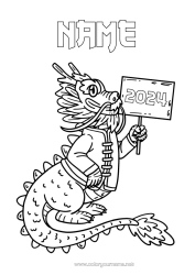 Free colouring Dragon Chinese New Year Dragons, unicorns, and fantastical creatures 2024