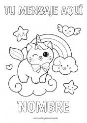 Colorear gratis Cat Kawaii Unicornio Animales Arcoíris Perros y gatos Dragones, unicornios y animales fantásticos