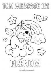 Dessin gratuit Chat Kawaii Licorne Animal Arc en ciel Chiens et chats Dragons, licornes et animaux fantastiques