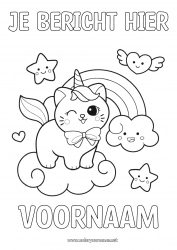 Gratis tekening Kat Kawaii Eenhoorn Dier Regenboog Honden en katten Draken, eenhoorns en fantastische dieren