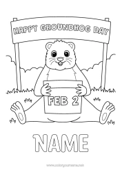 Colouring to customise Forest Animals Marmot Groundhog Day