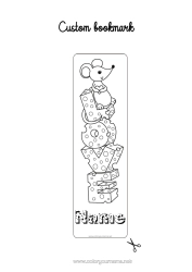 Colouring to customise Heart Mouse I Love You. Food Animal "Love" Message Bookmark Forest Animals Cheese