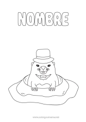 Colorear para personalizar Animales Animales del bosque Marmota Día de la Marmota Madrigueras