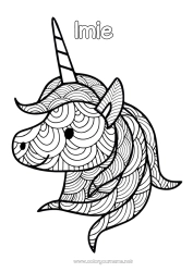 Kolorowanka za darmo Jednorożec Zwierzę Zentangle Smoki, jednorożce i fantastyczne zwierzęta
