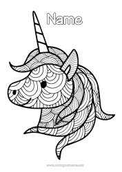 Free colouring Unicorn Animal Zentangle Dragons, unicorns, and fantastical creatures