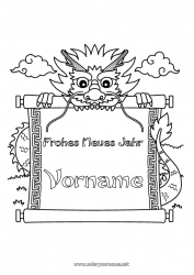 Kostenlose Malvorlage Drache Tier Chinesisches Neujahr Drachen, Einhörner und fantastische Tiere Schild