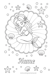 Free colouring Sea Siren Shellfish Starfish Marine or aquatic animals