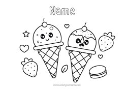 Free colouring Cute Fruit Treats, sweets Ice cream Strawberry Macaron