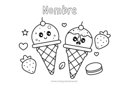 Colorear gratis Kawaii Frutas Golosinas Helado Fresa Macarrón