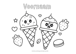 Gratis tekening Kawaii Fruit Lekkernijen, zoetigheden IJs Aardbei Macaron