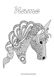 Free coloring Unicorn Horse Complex coloring pages Zentangle Dragons, unicorns and fantastic animals Farm animals