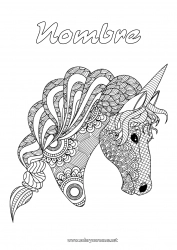 Colorear gratis Unicornio Caballo Dibujos complejos para colorear Zentangle Dragones, unicornios y animales fantásticos Animales de granja