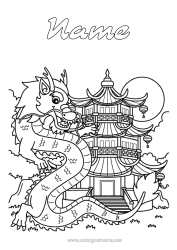 Colouring to customise Dragon Chinese New Year China Dragons, Unicorns, And Fantastical Creatures Pagoda