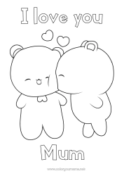 Free colouring Heart I love you. Teddy bear Easy colouring pages Forest animals Games and toys Soft toy Kiss